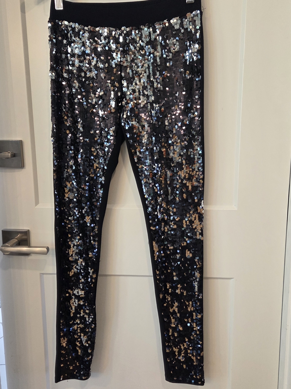 Nordstrom Black & Silver Disco Sequin Skinny Leggings Size S NYE Party Glam